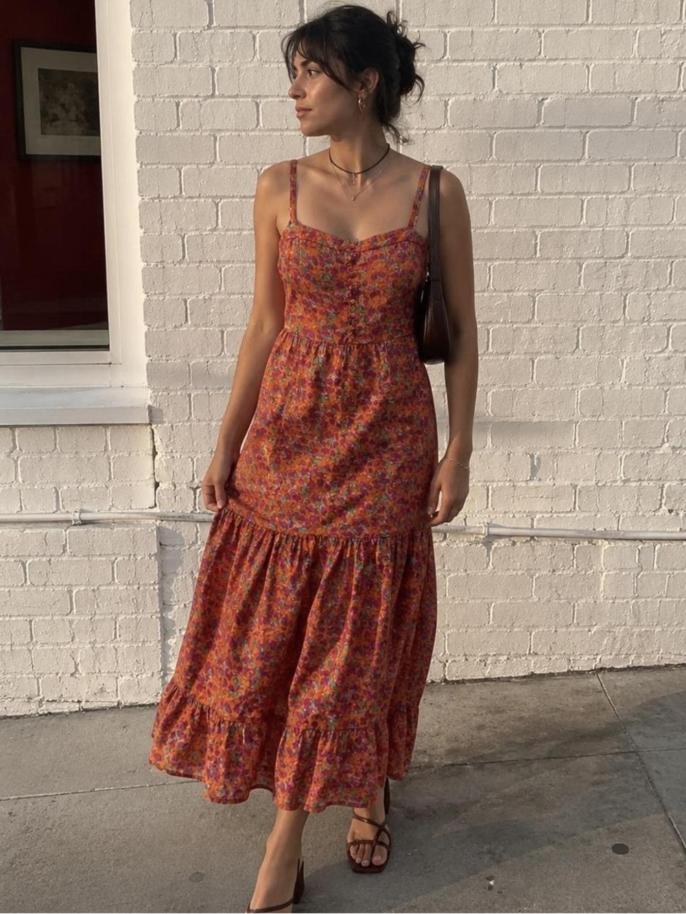 FRNCH Floral Tiered Maxi Dress in Rust